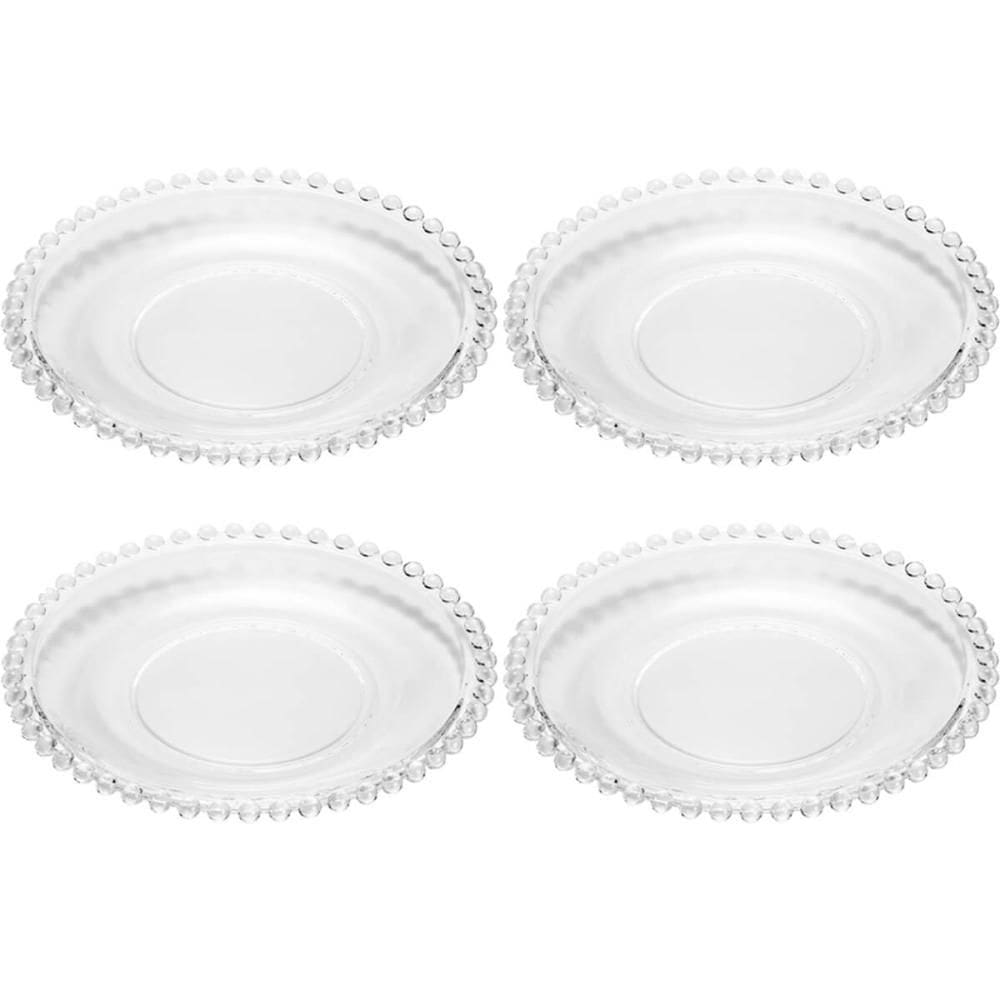 Jogo 4 Pratos de Sobremesa Wolff Pearl Cristal Rasos 20cm Pr