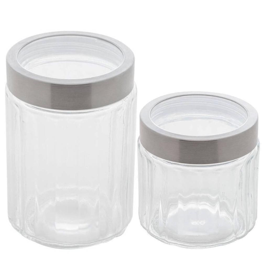 Kit 2 Potes de Vidro com Tampas Inox 870ml e 1,2L Lyor Sydne