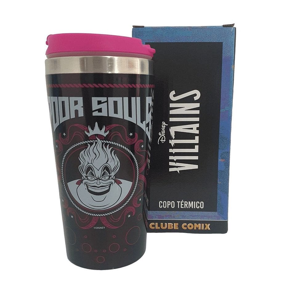 Copo Vilã Ursula Térmico 450ml Com Tampa Para Viagem Oficial Disney Ariel A Pequena Sereia