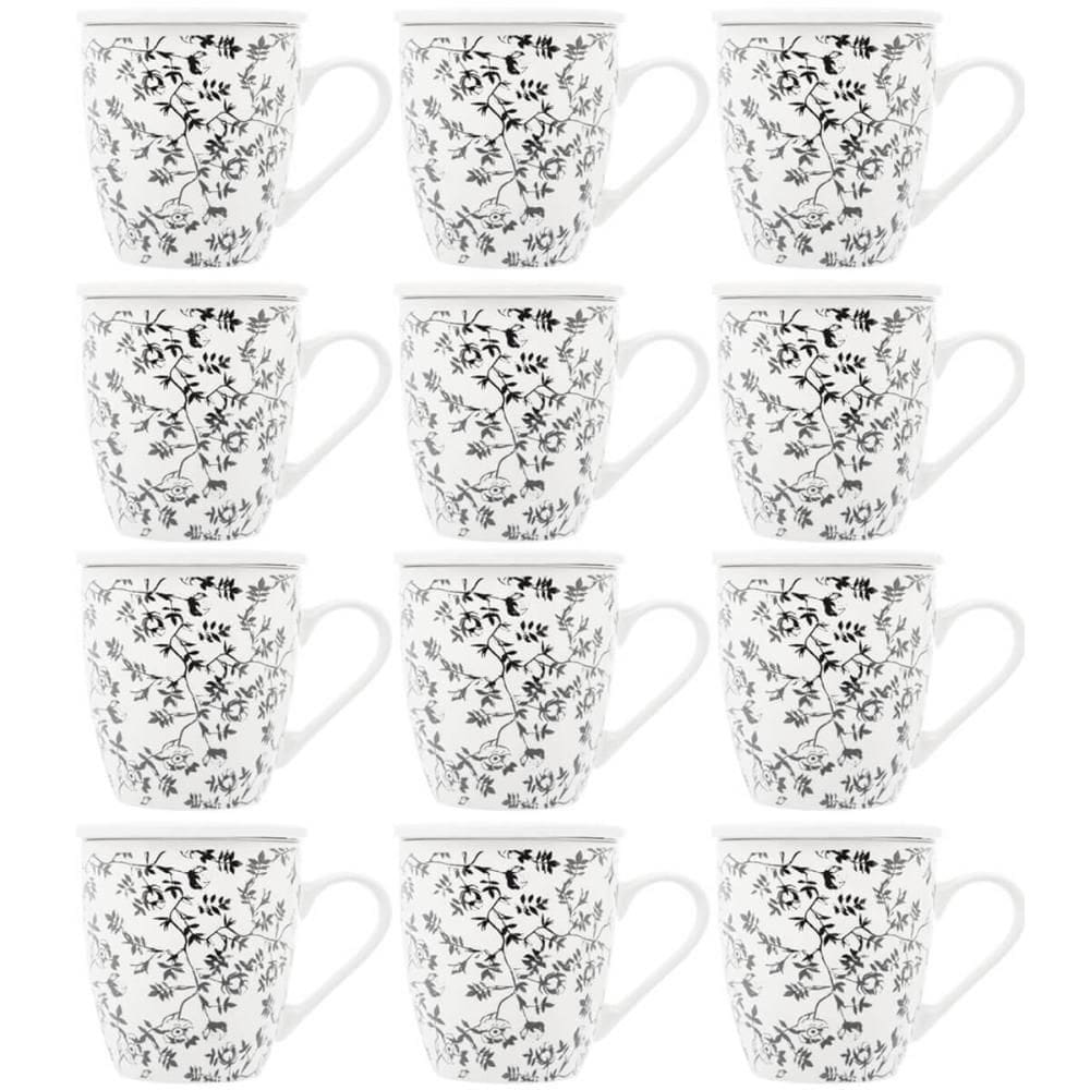 Jogo de Xícaras de Porcelana 12 Canecas com Infusor de Chá e