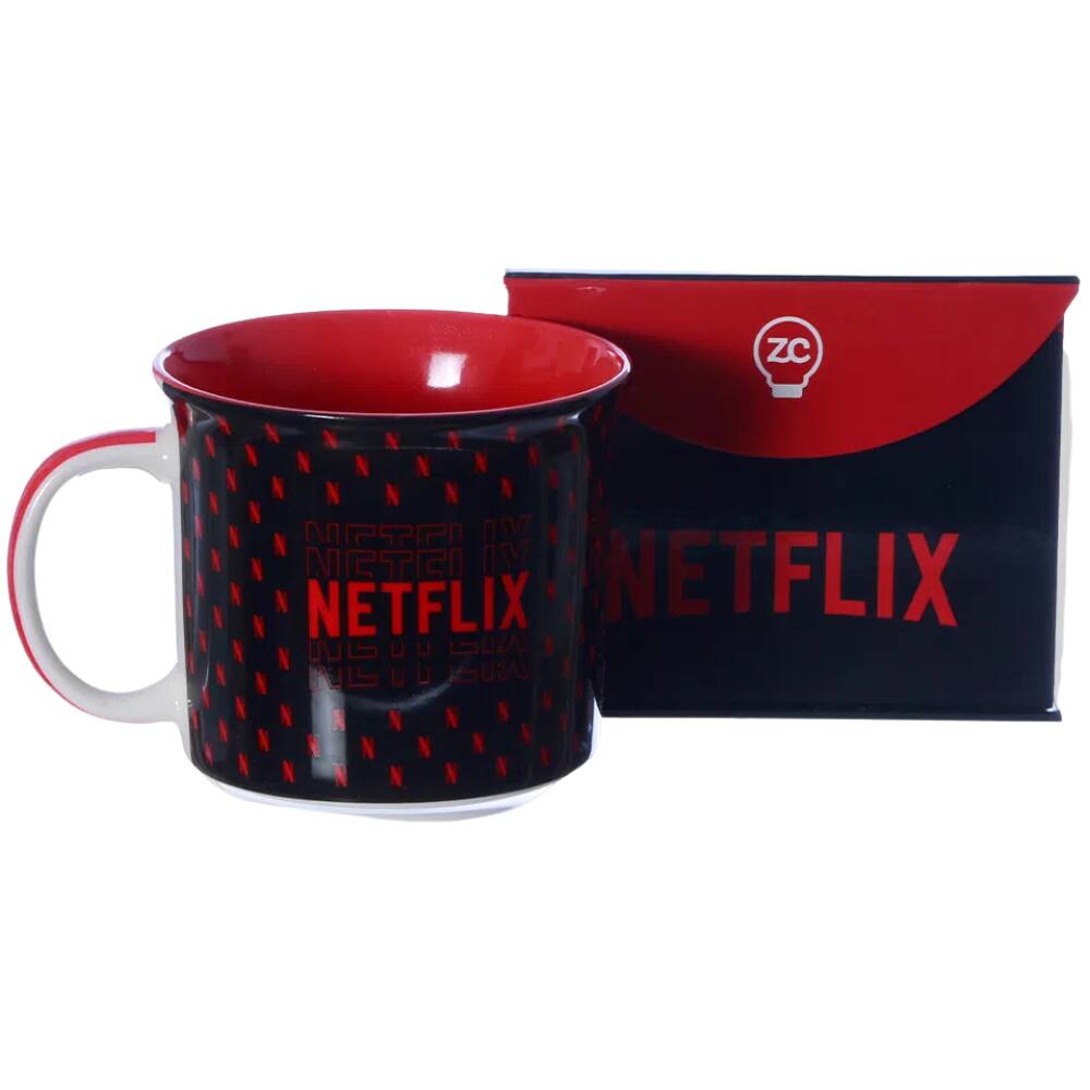 Caneca Netflix Logo Cerâmica Preta 350ml + Caixinha Oficial