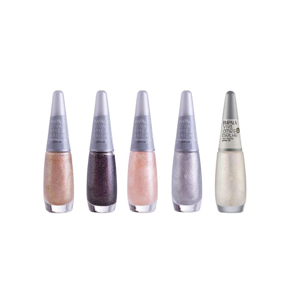 Kit 5 Esmaltes Impala Coleção Viva Ame E Brilhe