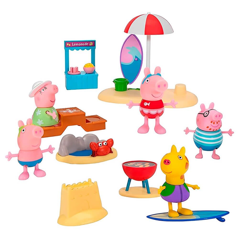 Playset Peppa Pig - Peppa e Família Beach Day (13 peças) | Jazwares