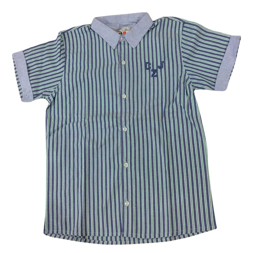 Camisa manga curta infantil masc Zemar azul verde listras