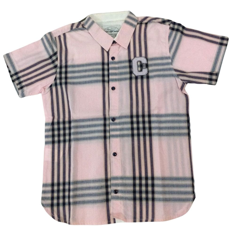 Camisa manga curta infantil masc Zemar rosa xadrez