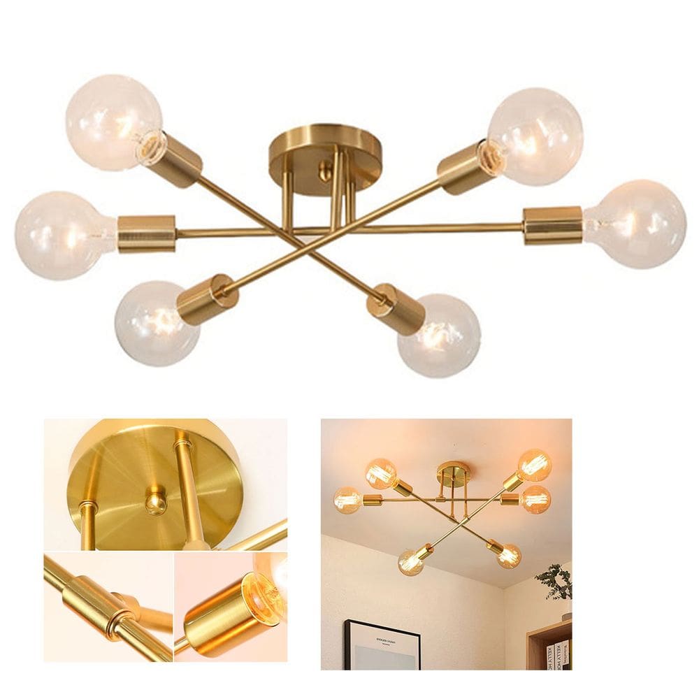 Lustre Sputnik Luminaria 6 Lampadas E27 Candelabro Comercial Residencial Sala Decoraçao Luxo Iluminaçao