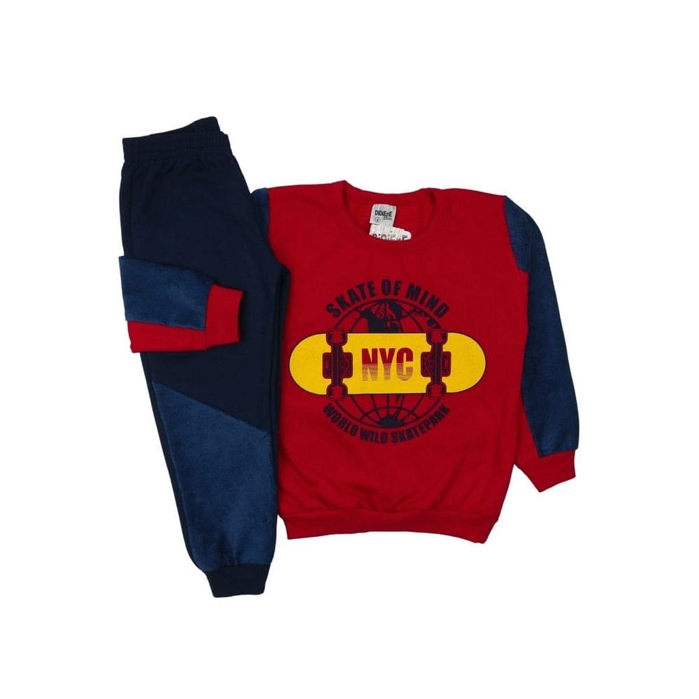 Conjunto Menino Moletom Azul Marinho Vermelho Plush Inverno