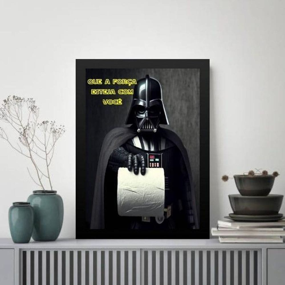 Quadro Banheiro Darth Papel Higiênico 33X24Cm - Com Vidro