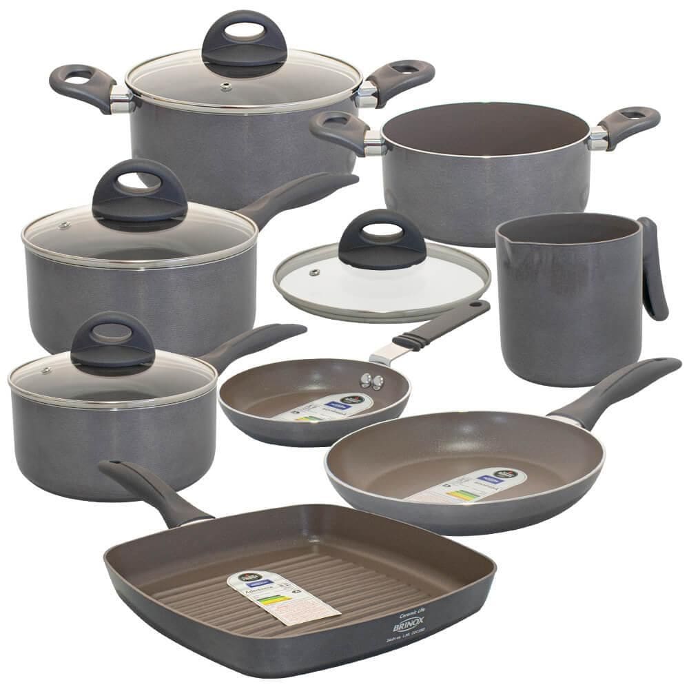 Conjunto de Panelas Antiaderente Ceramic Life Smart Plus Cinza 8 Peças - Brinox
