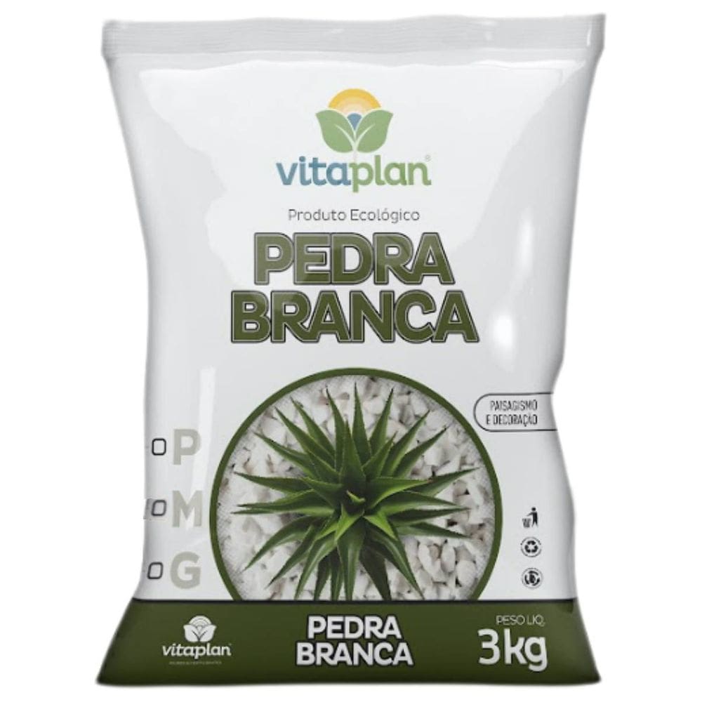 Pedra Decorativa Brita Branca Pequena (3kg) VITAPLAN