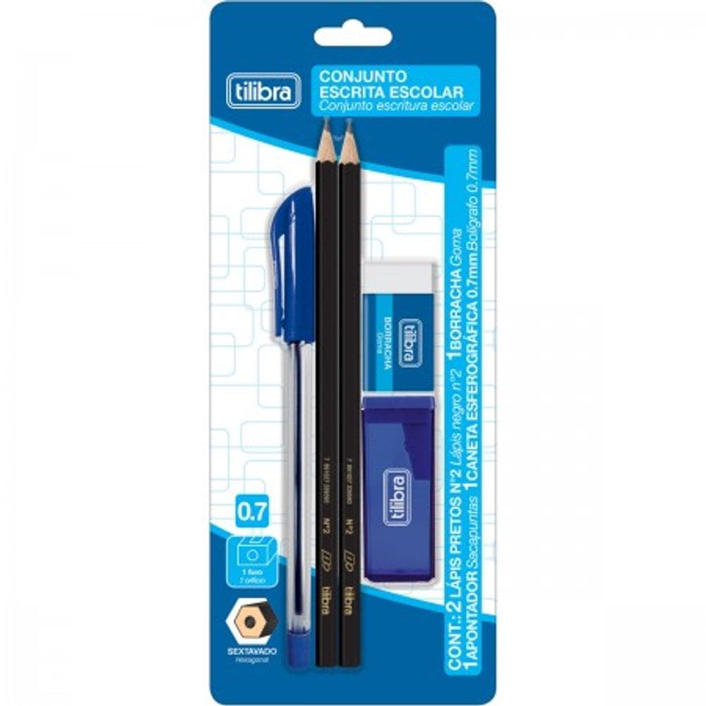 Kit Escolar Lápis Caneta Apontador Borracha Conjunto de Escrita Tilibra | Material Escolar