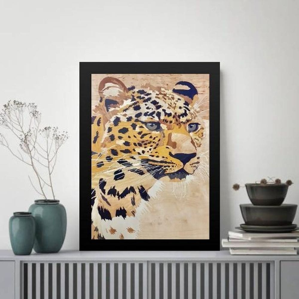 Quadro Decorativo Arte Leopardo Bege 33X24Cm