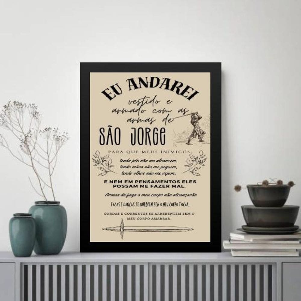 Quadro Oração De São Jorge - Bege 33X24Cm