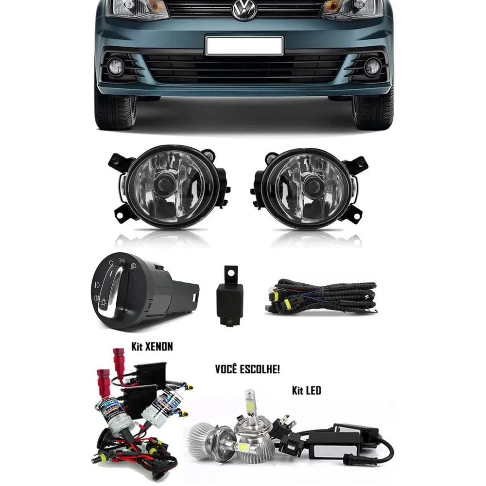 Kit Farol de Milha Neblina Vw Gol Voyage G7 2017 2018 Botão Redondo + Kit Xenon 6000K / 8000K ou Kit Lâmpada Super LED 6000K