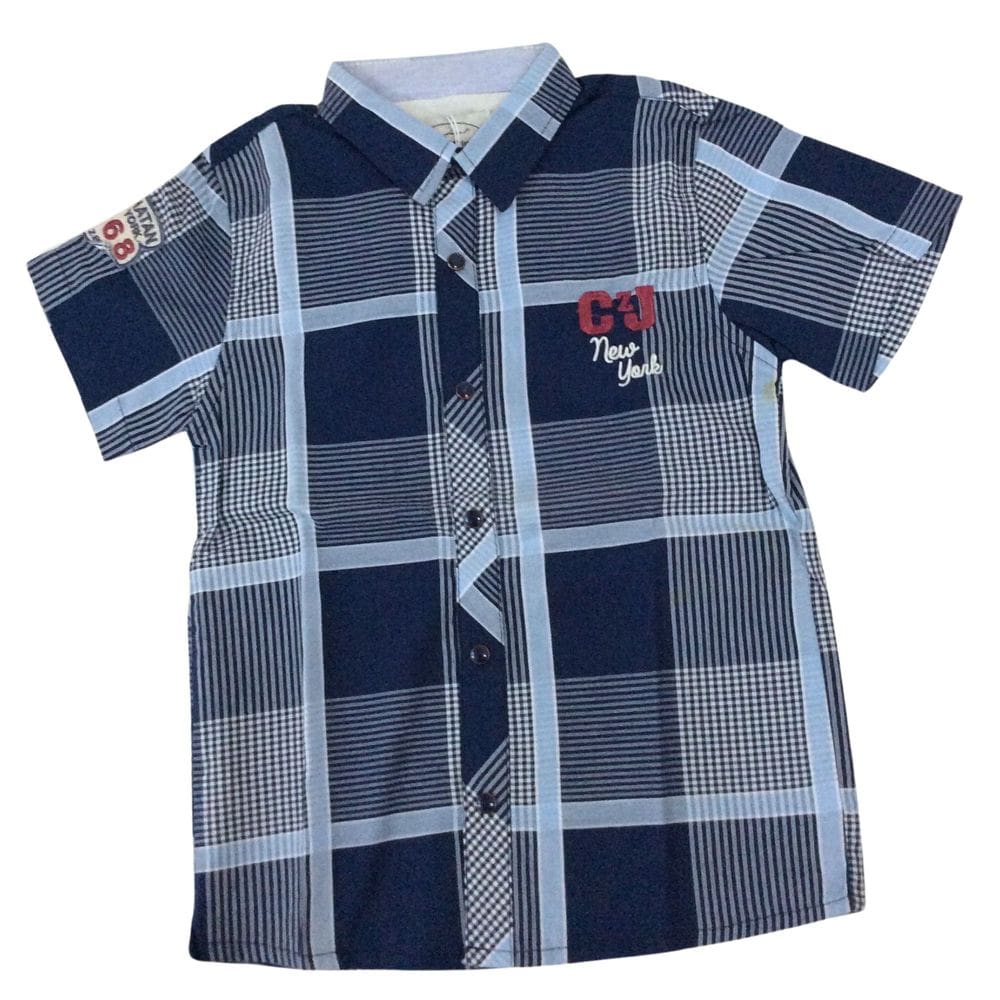 Camisa manga curta infantil masc Zemar azul marinho xadrez