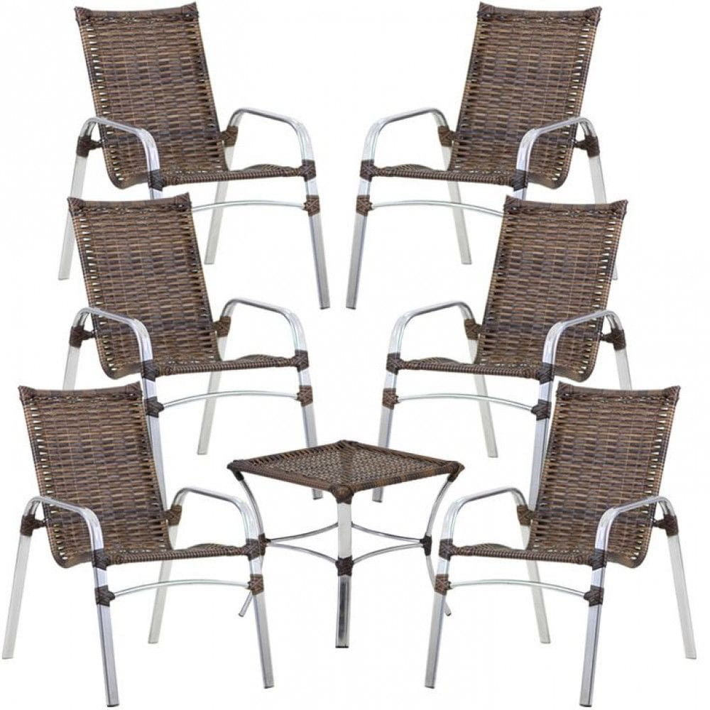 Kit 6 Cadeiras Emily Mesa Garden em Alumínio e Fibra Trama