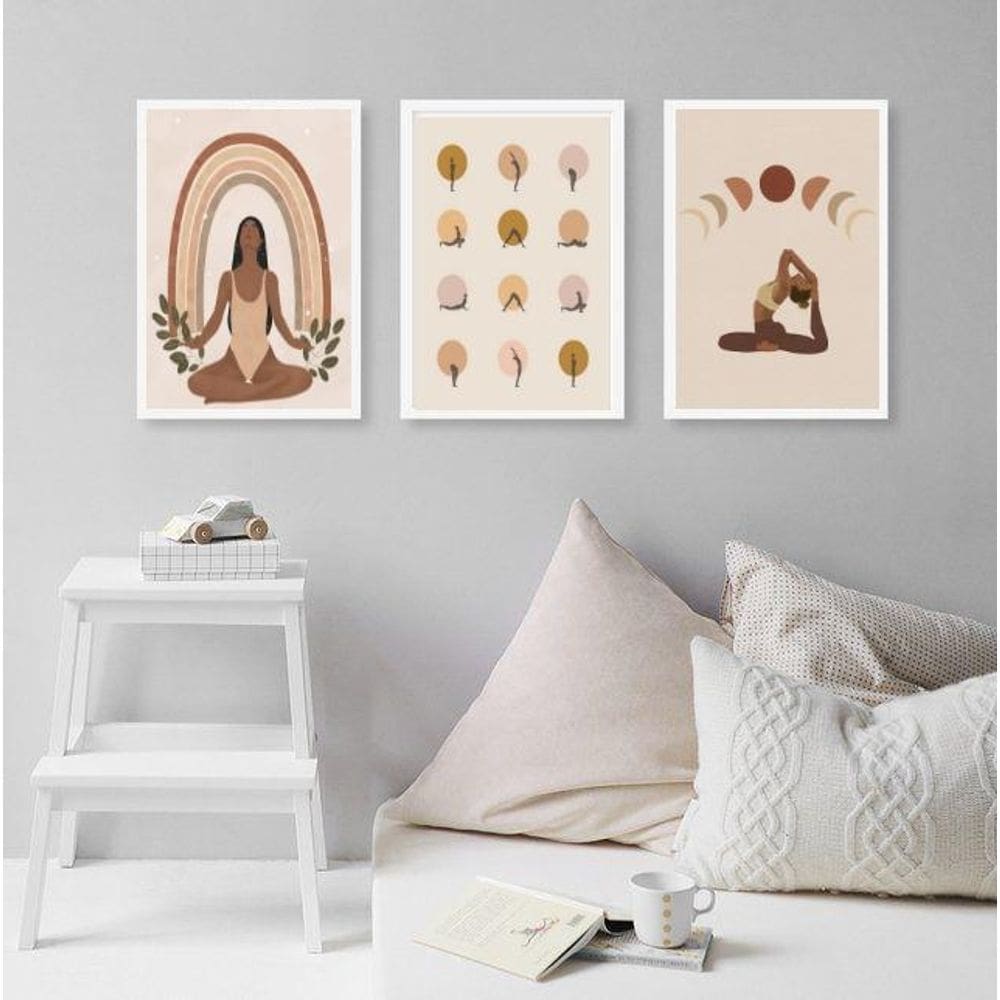 Kit 3 Quadros Decorativos Yoga- Poses 45X34Cm