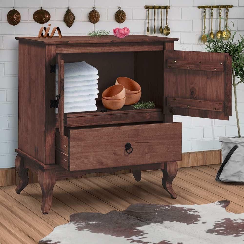 Buffet Rústico Madeira Maciça Pés Luis XV Marrom 4002 Shop JM