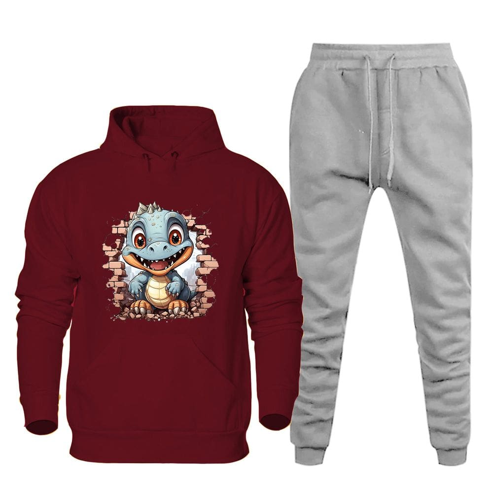 Conjunto de Moletom Estampa Dinossauro Canguru Com Calça Jogger Com Bolso e Elastico na Cintura