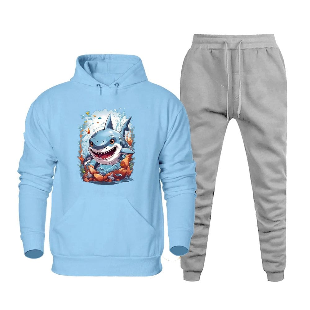 Conjunto Moletom Canguru 50% Poliéster 50% Algodão Estampa Tubarao Calça Basica Elastico Cintura