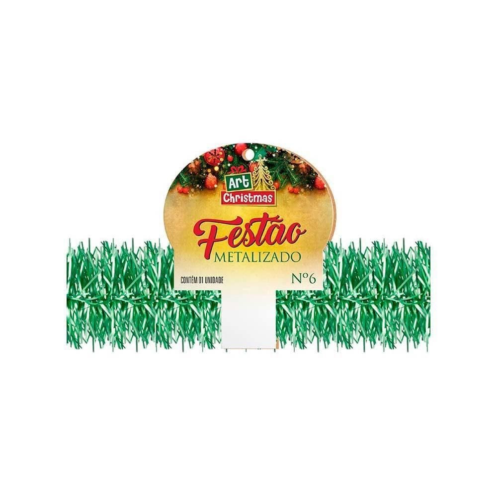 Festão Verde Metalizado 6Cmx2M Decoração Natal