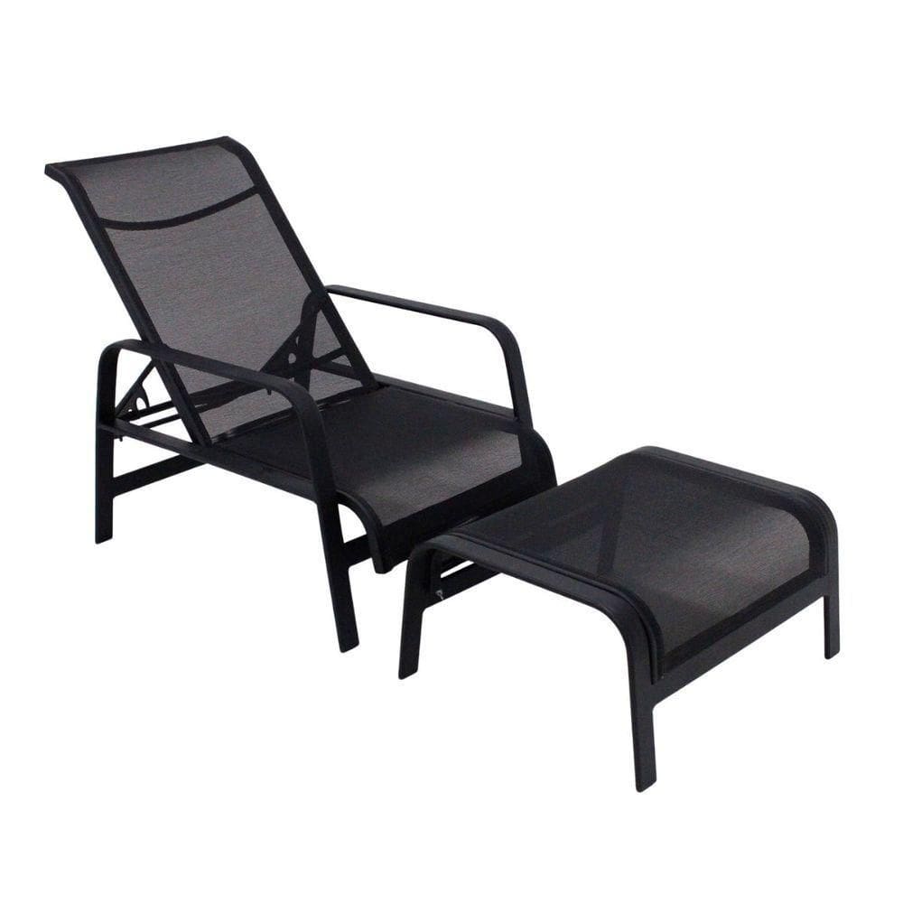 Mini Espreguiçadeira Com Puff Alumínio E Tela Sling Modelo Lótus Preto