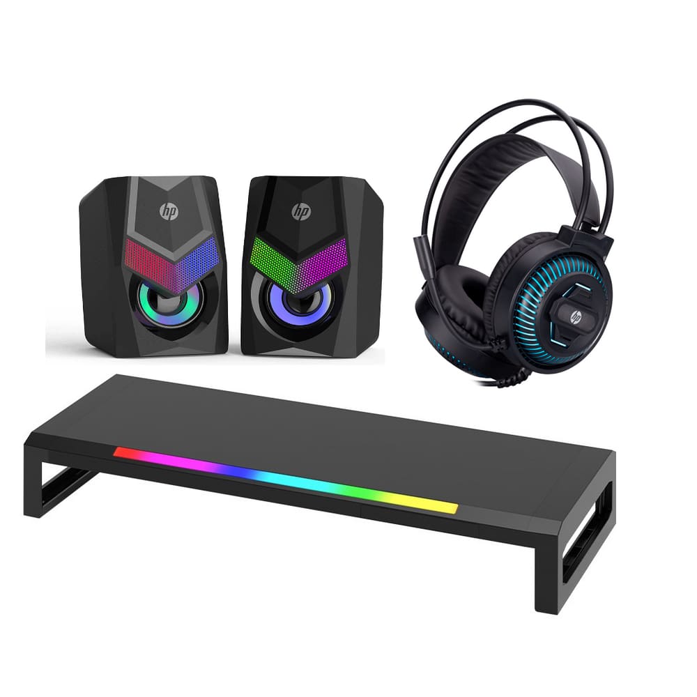 Suporte Monitor Iluminado , Caixa De Som Dhe-6000 Rgb, 6w , Headset Gamer  Usb / P2 Blue Light