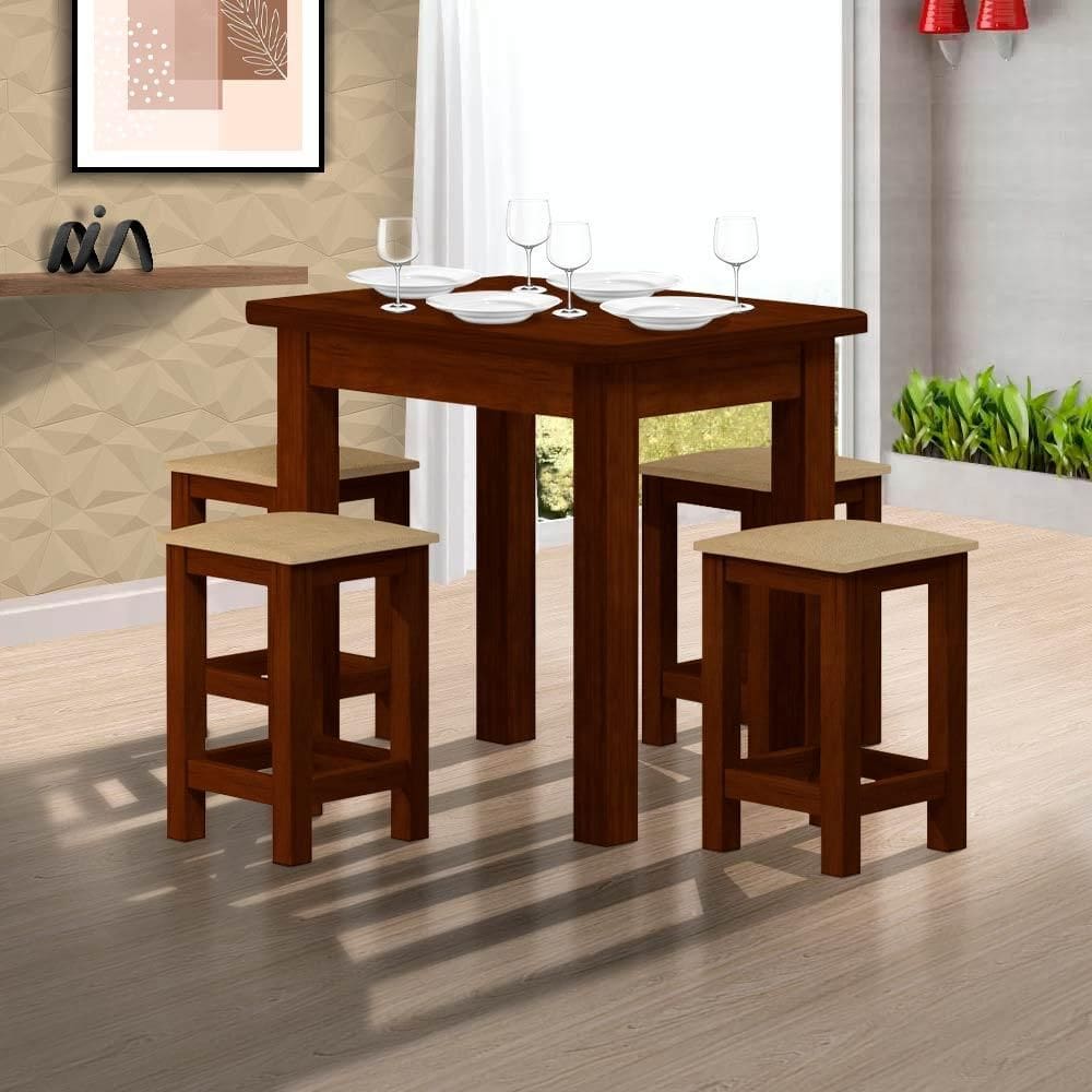 Conjunto Sala De Jantar Madeira Maciça Safira Com 4 Lugares Estofados Castanho Shop JM