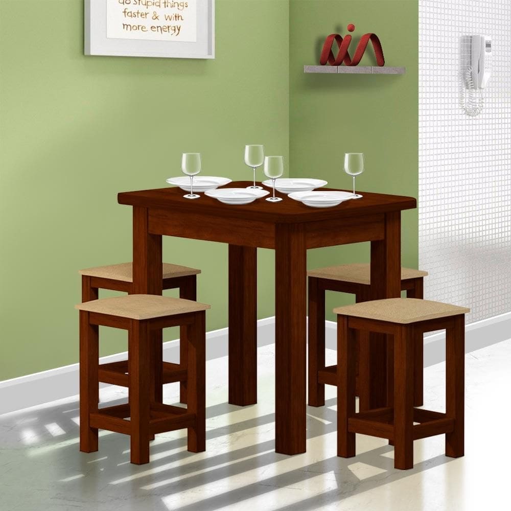 Mesa De Jantar Retangular 4 Lugares Estofados Madeira Maciça Safira Castanho Shop JM