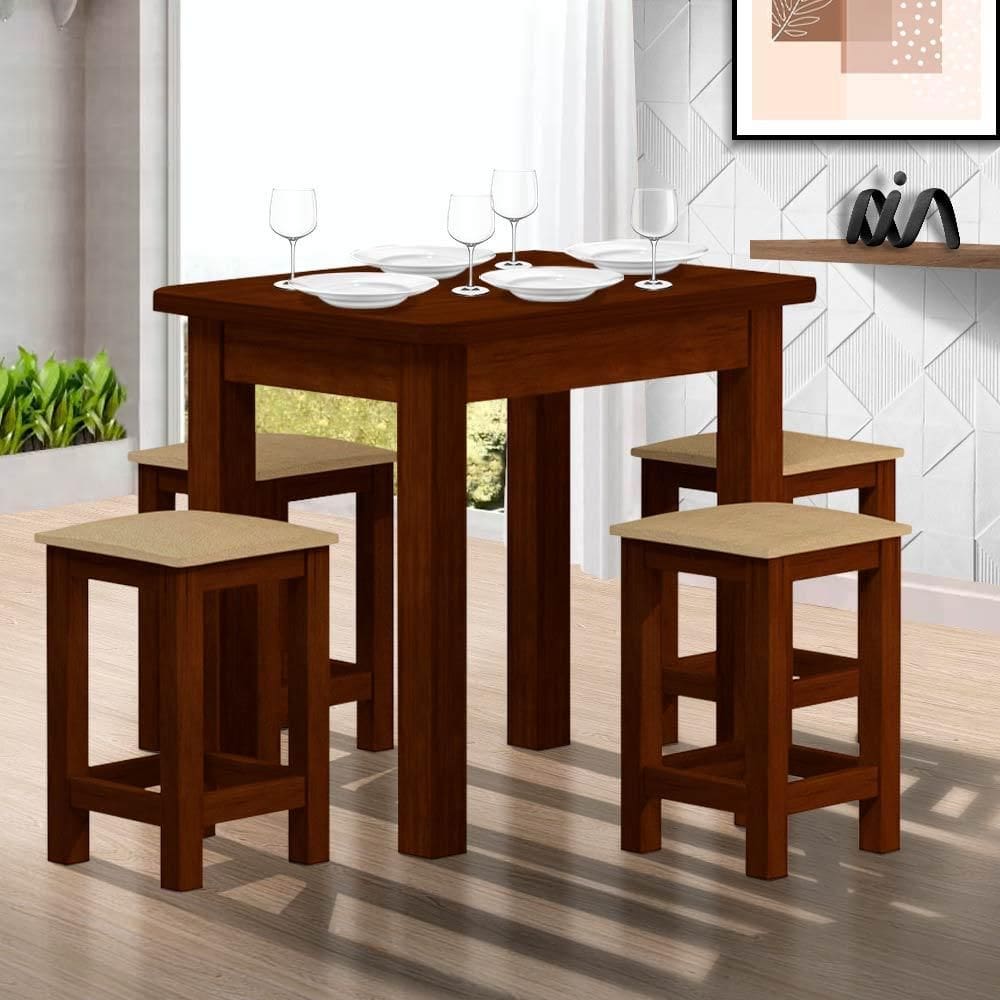 Mesa De Jantar 4 Lugares Estofados Madeira Maciça Safira Castanho Shop JM