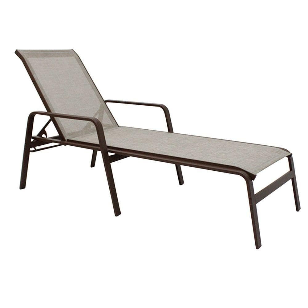 Espreguiçadeira Para Piscina Reforçada Aluminio Tela Sling Marrom