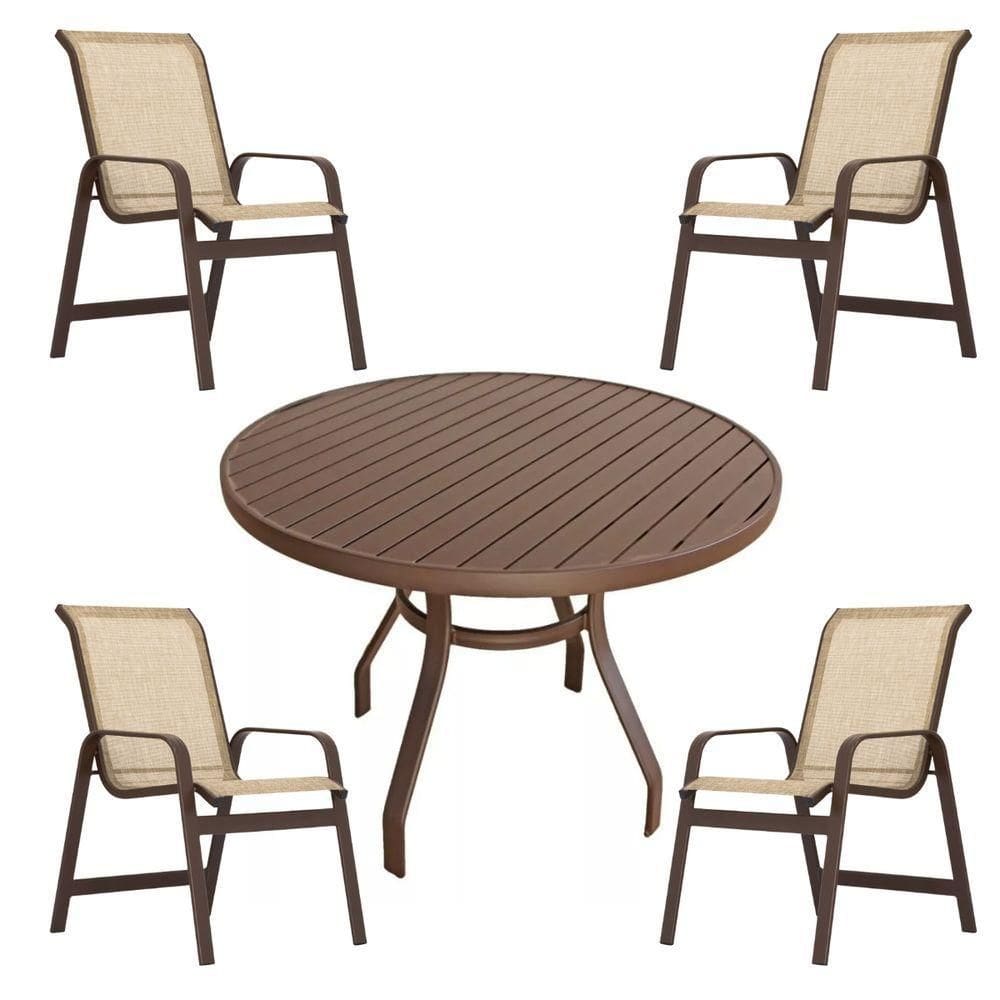 Conjunto Lótus Mesa 90cm + 4 Poltronas Bege