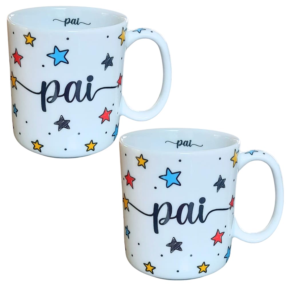 Kit 2 Canecas 300ml Pai - Porcelana - Decoração Estrela