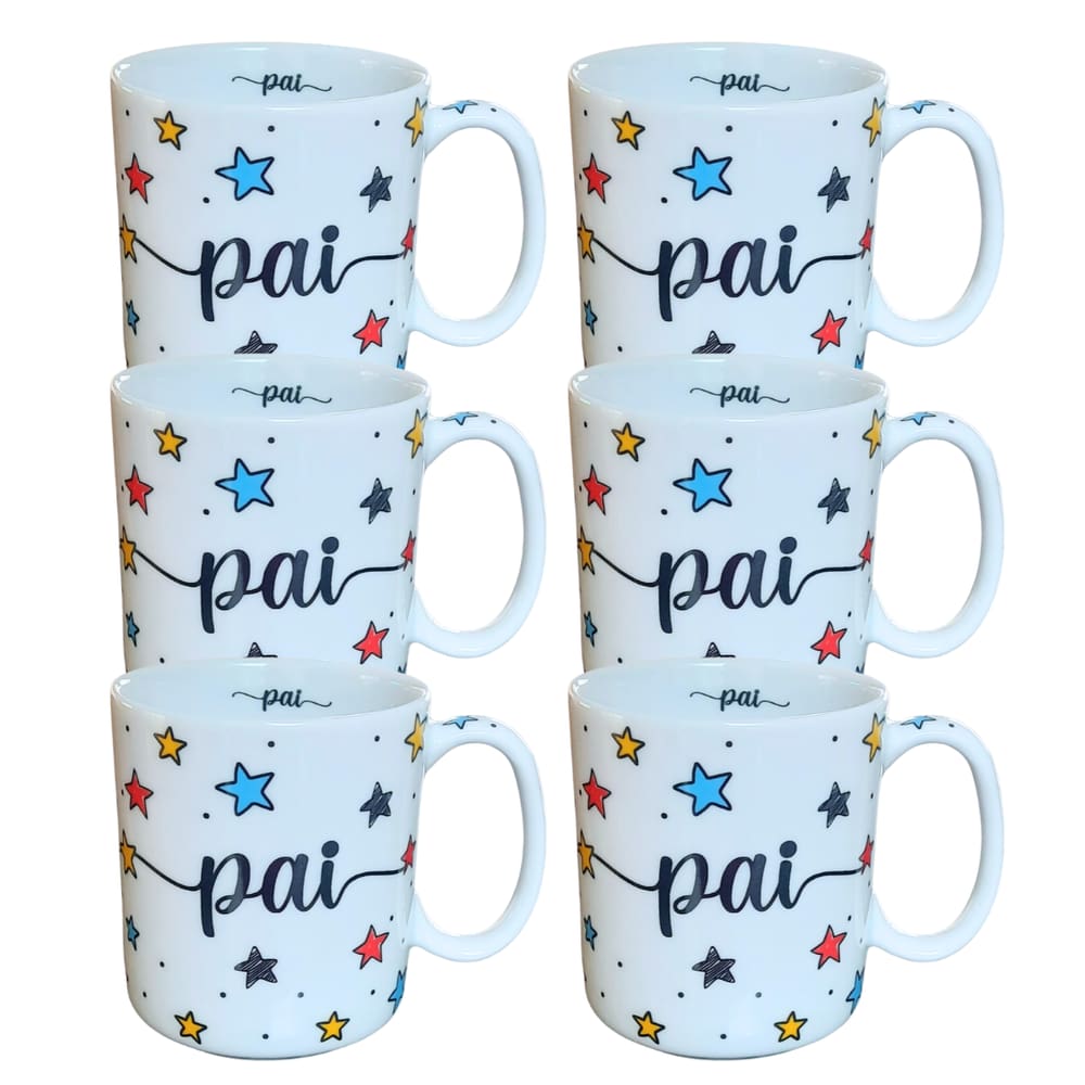 Kit 6 Canecas 300ml Pai - Porcelana - Decoração Estrela