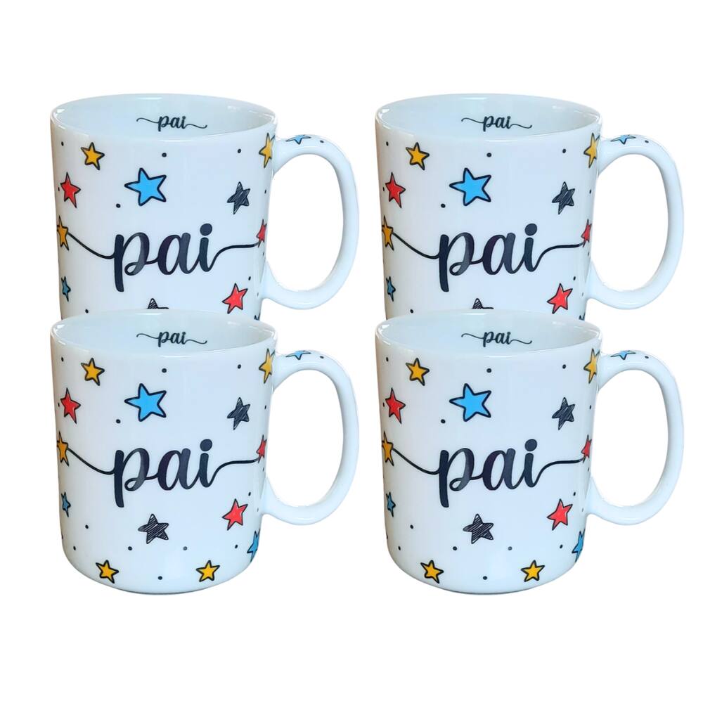 Kit 4 Canecas 300ml Pai - Porcelana - Decoração Estrela