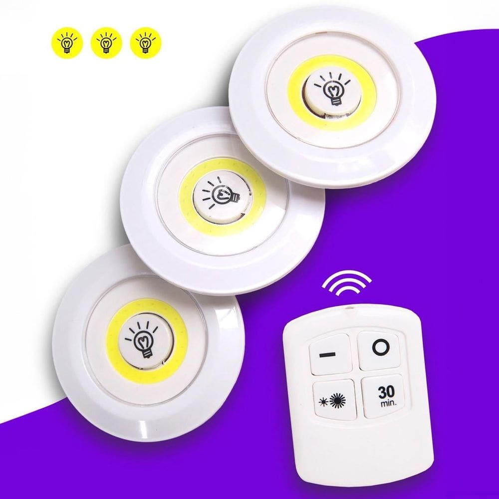 Kit Luminárias Led Sem Fio 3 Spots Controle Remoto Cor