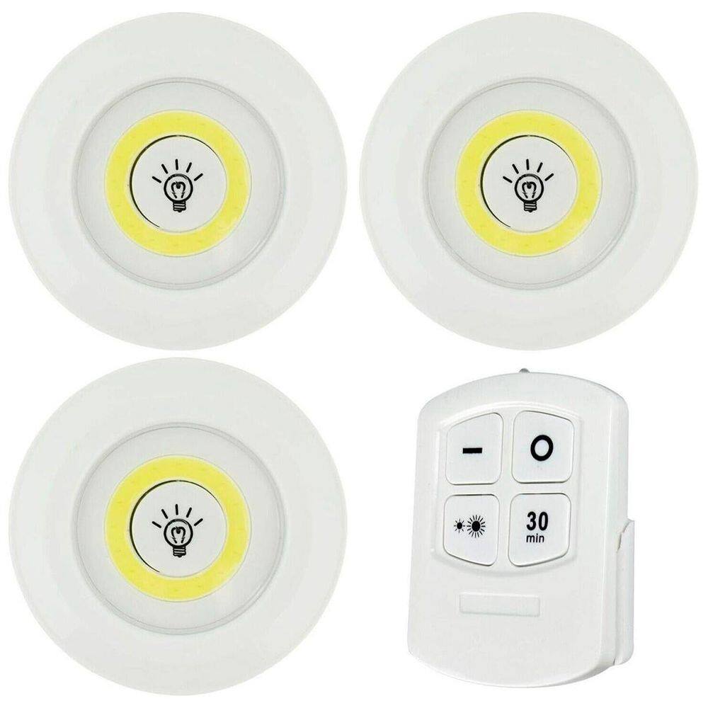 Trio Luminária Led Spot Adesiva Sem Fio + Controle Branco