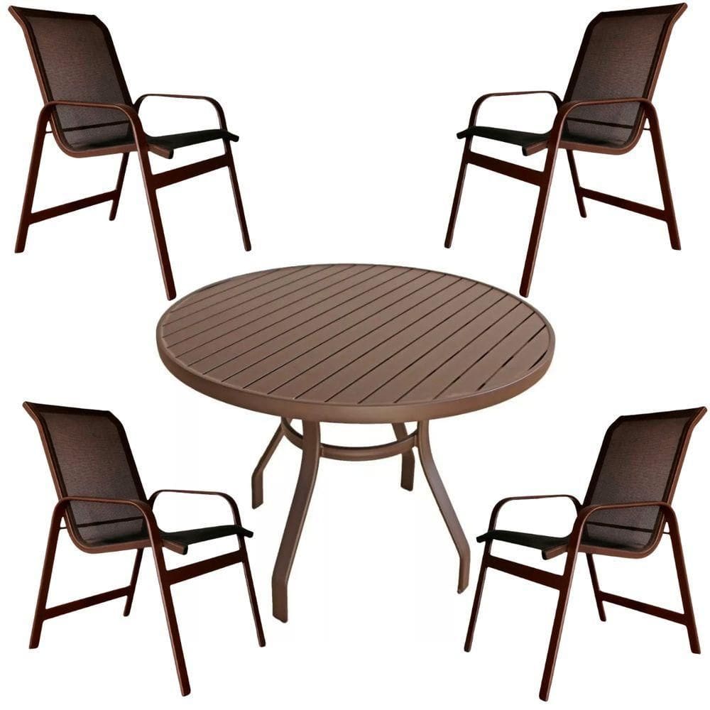 Conjunto Lótus Mesa 90cm4 Poltronas Marrom