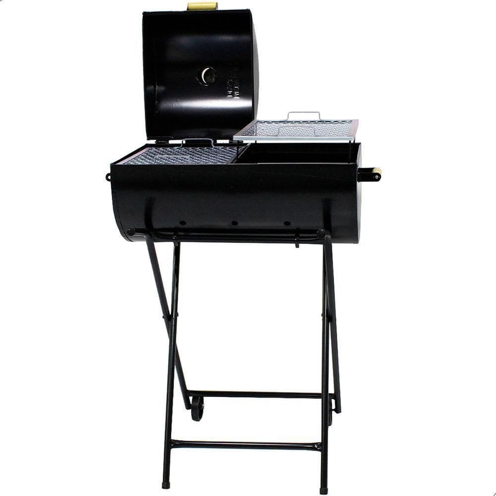 Churrasqueira Meia Bafo Grande Com Carrinho E 2 Grelhas Preto