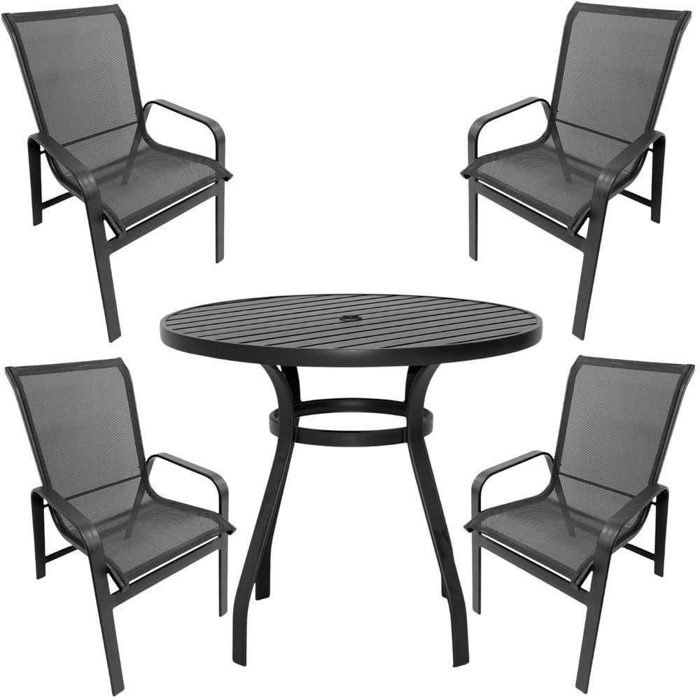 Conjunto Lótus Mesa 90cm 4 Poltronas Preto