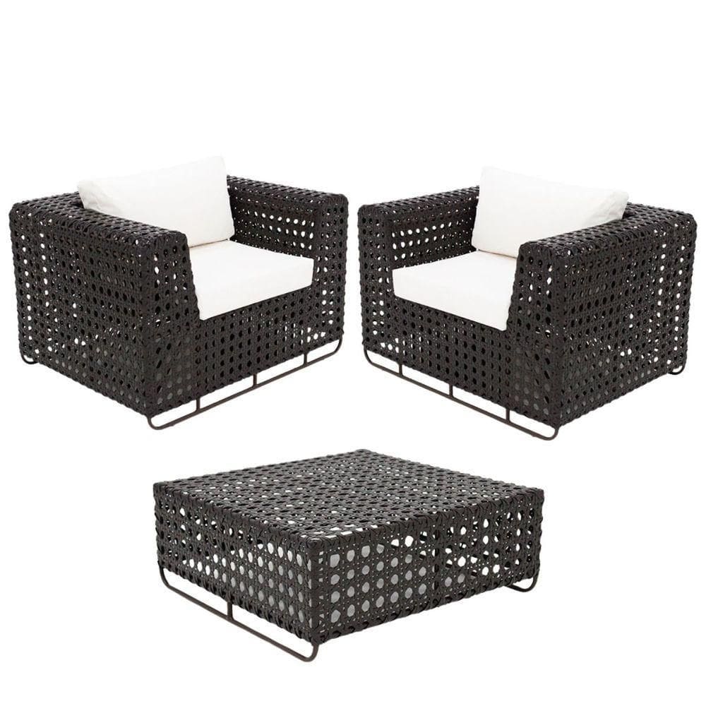 Kit 2 Poltronas Fúcsia E Mesinha Preto Branco