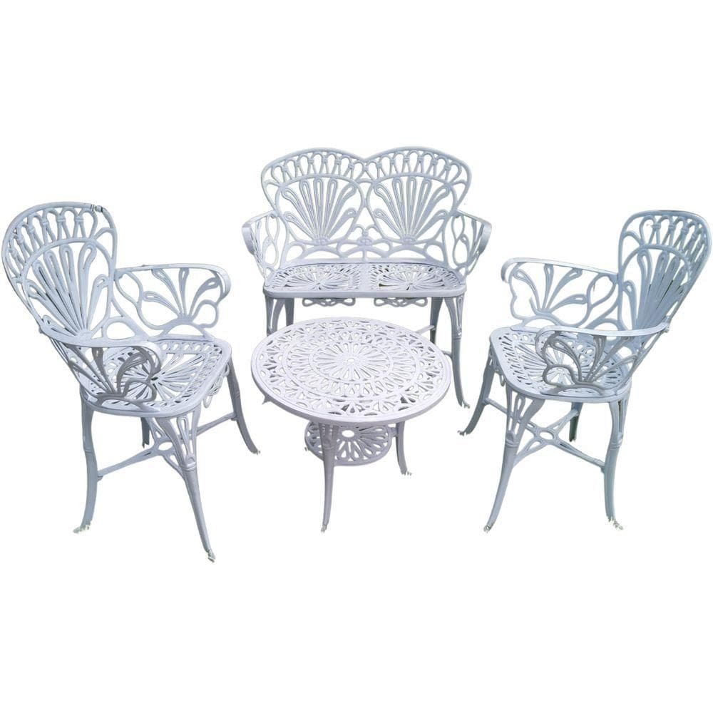 Conjunto De Jardim Modelo Primavera Mesa 2 Cadeiras E Namoradeira Branco