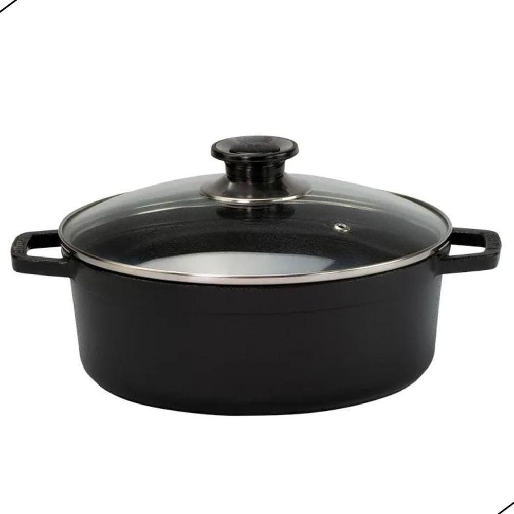 Kit Panelas Caçarolas De Ferro Fundido Tampa De Vidro Preto