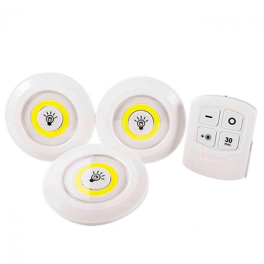 Conjunto Iluminação Led 3 Spots Sem Fio + Controle Branco