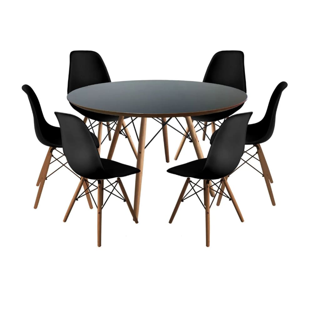 Conjunto de Jantar Mesa Eiffel 120cm Preta + 6 Cadeiras Eiffel DKR Pretas