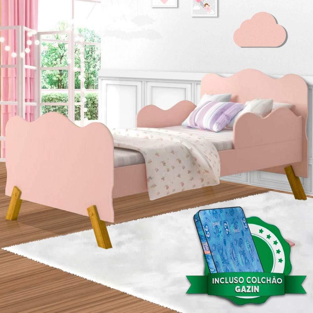 Cama Infantil Proteção Lateral Nuvem Rose Colchão Gazin