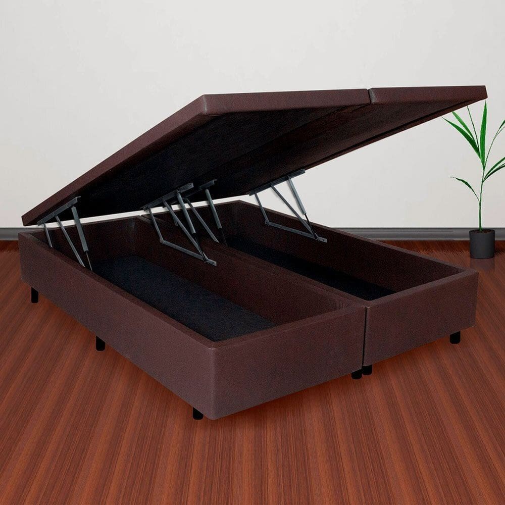 Cama Box Baú King 193x203cm em Courino Marrom