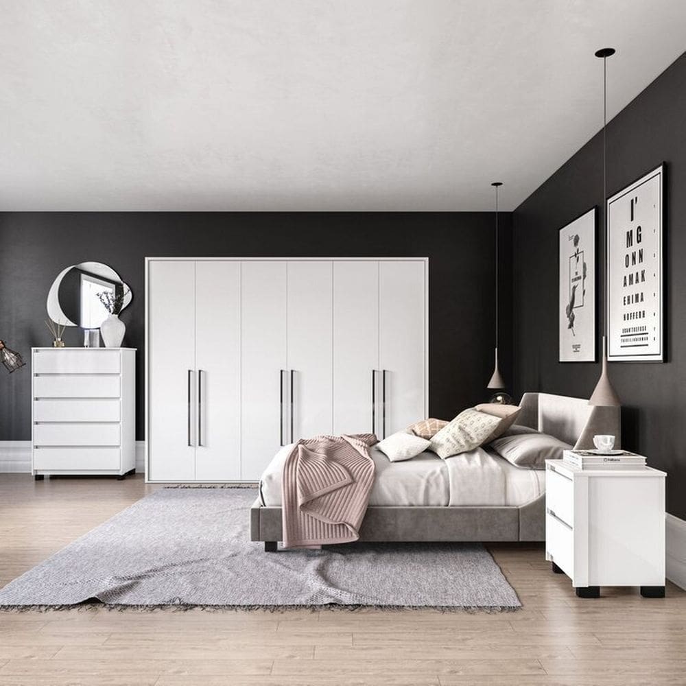Quarto Guarda-Roupa 6 Portas Cômoda 5 Gavetas 2 Mesas de Cabeceira 2 Gavetas Branco