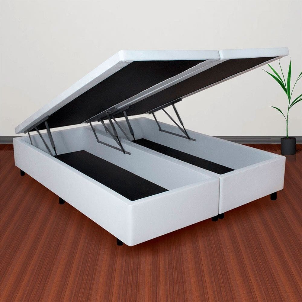 Cama Box Baú King 193x203cm em Courino Branco
