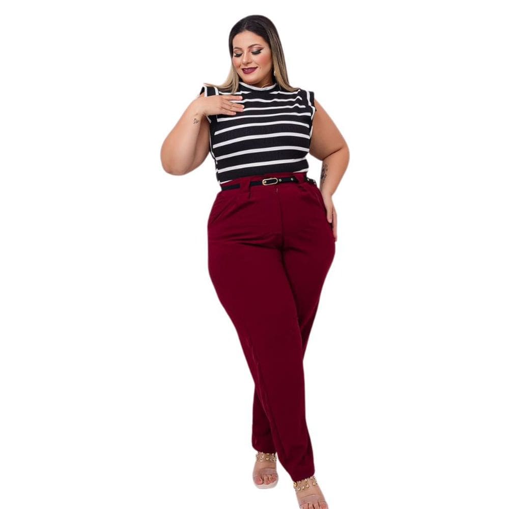 Conjunto Plus Size Blusa Muscle Tee + Calça C Cinto 0481